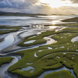 Aerial view of the wetlands of Mulranny, Achill Island, County Mayo, Connacht province