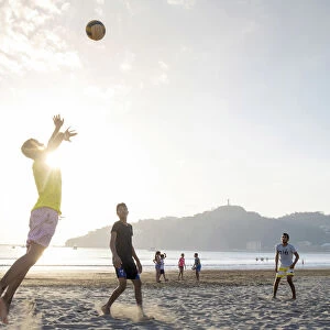 Americas, Central America, Nicaragua, San Juan del Sur, locals playing volleyball on the