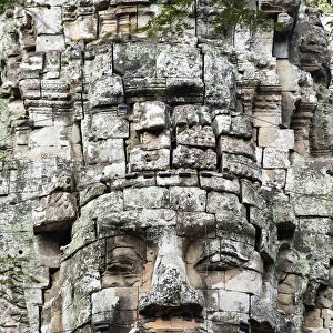 Asia, Cambodia, Siem Reap, Angkor Thom; Buddha face on the west gate