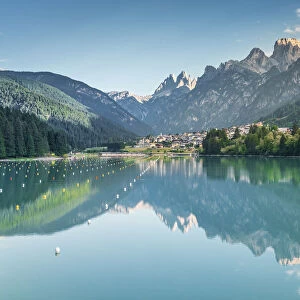 auronzo di cadore and the lake of santa caterina, in the background the Tre Cime di
