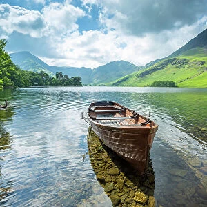 Boat on Buttermere Lake, Lake District, UK