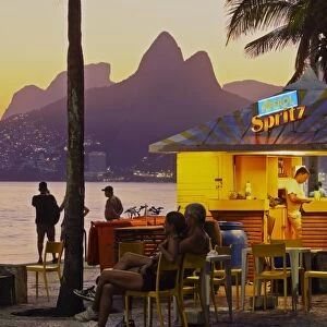 Brazil, City of Rio de Janeiro, Beach Bar at the Ipanema Beach with a view of the