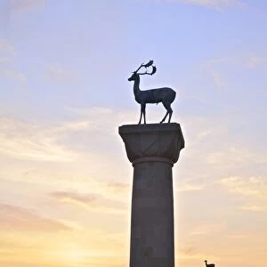 Bronze Doe and Stag Statues At The Entrance Of Mandraki Harbour, Rhodes, Dodecanese