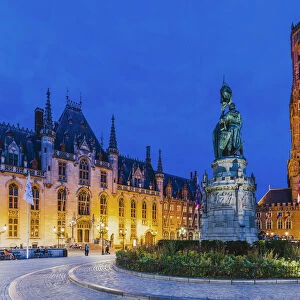 Bruges town hall and Belfort (Beffroi) by night, Belgium