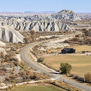 Caineville Badlands next to Utah State Route 24, Caineville, Utah, Western United States