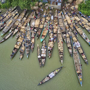 Carrying jutes on boats for selling market, Manikganj, Bangladesh
