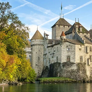 Chateau de Chillon on the shores of Lake Geneva (French: Lac Leman), Veytaux