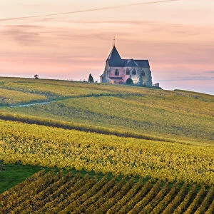 Chavot Courcourt church at dusk, Champagne Ardenne, France