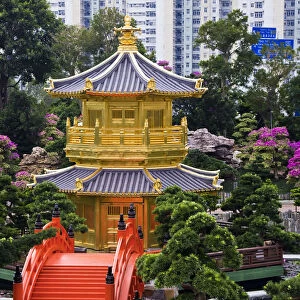 China, Hong Kong, Pagoda at Chi Lin Nunnery Chinese garden, Diamond Hill