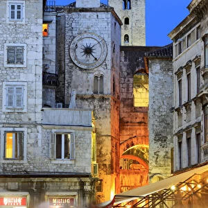 Clock tower and West Gate, Narodni Trg, Split, Dalmatia, Croatia