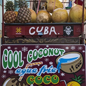 Cuba, Havana, Habana Vieja - Old Town, Stand selling Coconut and pineapple drinks