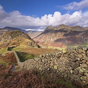Drystone wall near the Langdale Valley in the Lake District, Cumbria, England. Autumn