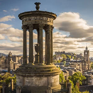 Dugald Stewart Monument on Carlton Hill overlooking Edinburgh Old Town, City of Edinburgh