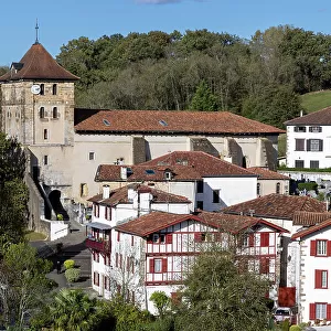 Espelette church and lower village, Espelette, , Province of Labourd, Pyrenees-Atlantiques, Nouvelle Aquitaine, France