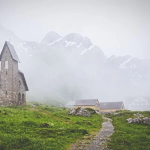Fog wind up the pasture of Meglisalp, Canton of Appenzell, Alpstein, Switzerland, Europe