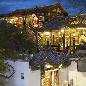 Guesthouse at dusk, Lijiang (UNESCO World Heritage Site), Yunnan, China