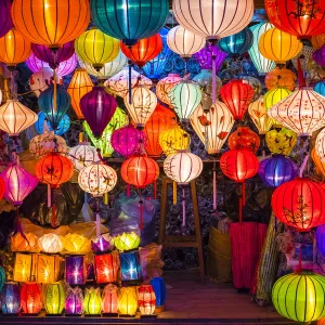 Hand-made silk lanterns for sale on the street in Hoi An, Quang Nam Province, Vietnam