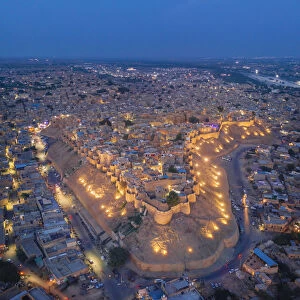 India, Rajasthan, Jaisalmer, Old Town, Aerial view of Old Town and Fortifications