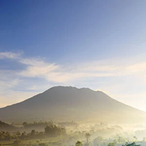 Indonesia, Bali, Sidemen Valley, Iseh, Rice Fields and Gunung Agung Volcano