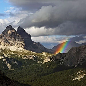 Italy, Veneto, Rainbow over the Tre Cime di Lavaredo