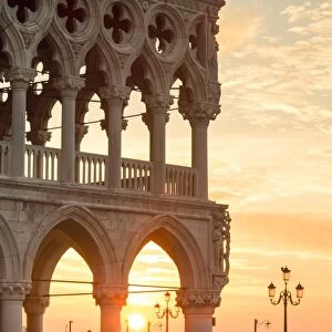 Italy, Veneto, Venice. Sunrise over Piazzetta San Marco and Doges palace