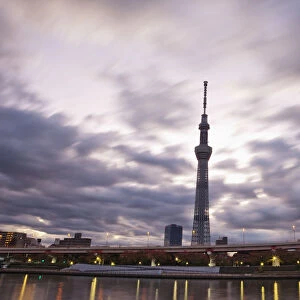 Japan, Tokyo, Asakusa, Sky Tree Tower and Sumida River, Architect Nikken Sekkei
