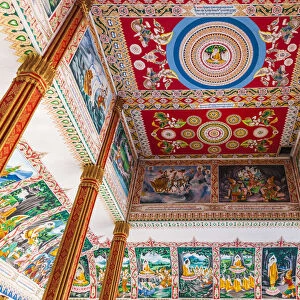 Laos, Vientiane, Wat That Luang Tai, ceiling with Buddhist paintings