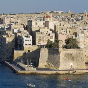 Print of Malta, Valletta: Grand Harbour Scene with Senglea Walls Print of Malta, Valletta: Grand Harbour Scene with Senglea Walls