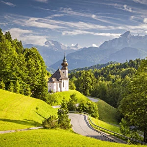 Maria Gern Church, with Bayern Alps and Mount Watzmann on the background. Berchtesgaden
