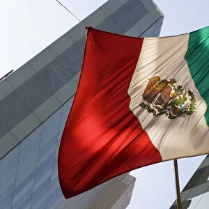 Mexican flag & financial district, Mexico City, Mexico