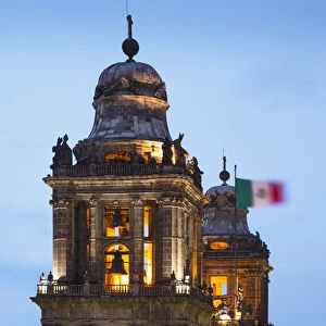 Mexico, Mexico City, Bell Towers, Metropolitan Cathedral, Mexican Flag