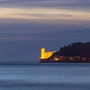 Miramare Castle in the evening from Porticciolo del Cedas, Trieste, Friuli-Venezia Giulia