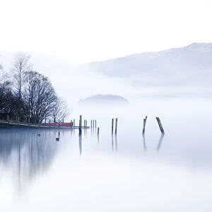 Misty morning on Derwent Water, Keswick, Lake District National Park, Cumbria, England