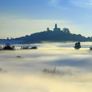 Montecastello, Piedmont, Italy. Hills of Alexandria in the fog