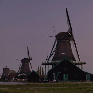 Full Moon over Windmills, Zaanse Schans, Holland, Netherlands