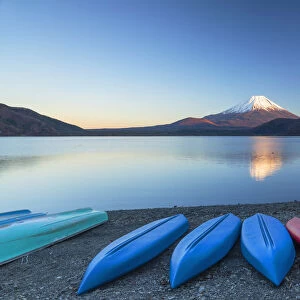 Mount Fuji and Lake Motosu at sunset, Yamanashi Prefecture, Japan