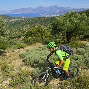 Mountain biker at Selakano, Myrtos, Crete, Greece, Europe, MR