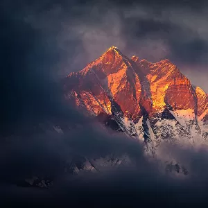 Mt Lhotse (8, 516m) and Lhotse Shar (8, 383m) at sunset, Tengboche, Solukhumbu, Nepal