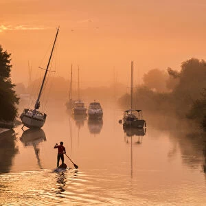 Paddle Boarder on River Frome, Wareham, Dorset, England