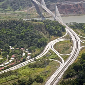 Panama, Panama City, Centenario Bridge (Puente Centenario) and the Panama Canal