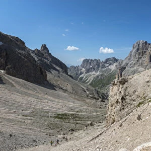 Panoramic view of Vajolet valley seen from principe refuge, dolomites, Italy