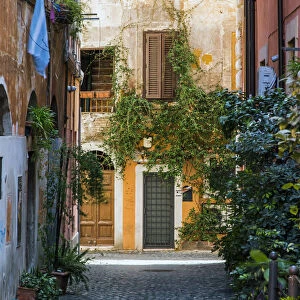 Picturesque view of a street in Trastevere district, Rome, Lazio, Italy