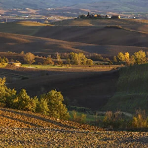 Pienza, Orcia valley, Tuscany, Italy. Rolling hills in autumn