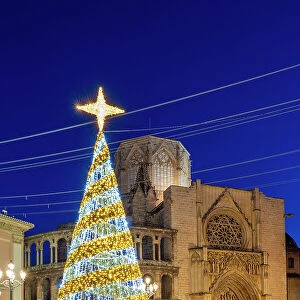Plaza de la Virgen with Christmas tree, Valencia, Valencian Community, Spain