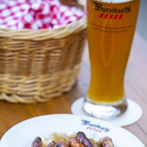 Pork Sausages & sauerkraut at the historic Wurstkuchl, Regensburg, Upper Palatinate