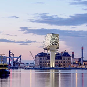 Port Authority Building by Zaha Hadid at dusk, Kattendijkdok, Antwerp, Belgium