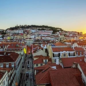 Portugal, Lisbon, Miradouro de Santa Justa, View over downtown and Santa Justa Street