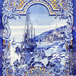 Portuguese traditional blue tiles (1932). Santarem market, Portugal