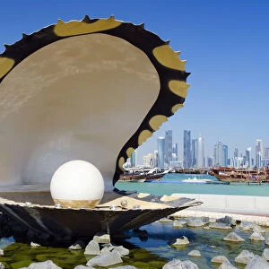 Qatar, Doha, Modern Skyline and Pearl Monument