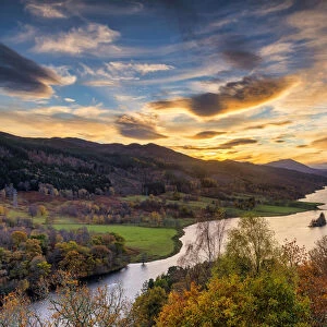 Queens View at Sunset over Loch Tummel in Autumn, Perth & Kinross, Scotland